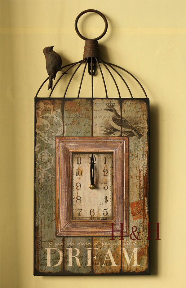 23"H Shabby Chic Birdcage Design Iron Wall Clock