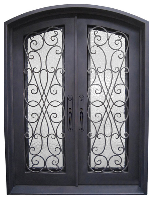 Amorosa 72"x96" Wrought Iron Door, 8" Jamb, Aged Bronze Patina, Right Hand