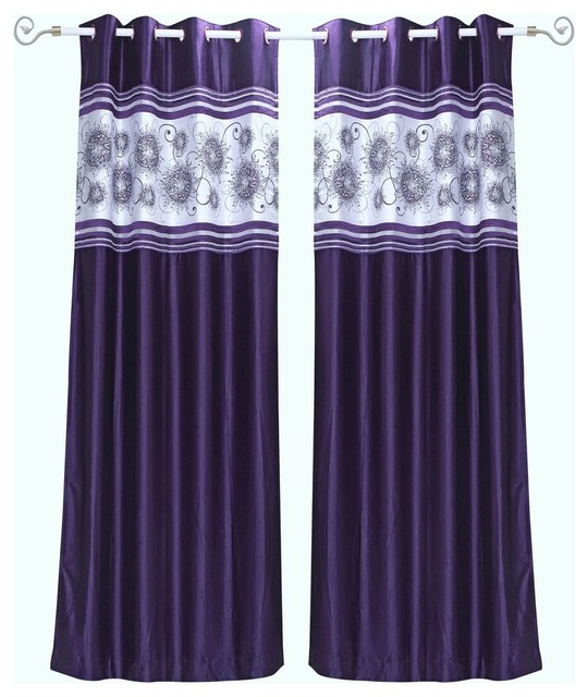 Purple Grommet Top Satin Curtain Panel Drape Piece Contemporary Purple Grommet Top Satin Curtain Panel With Beaded Hand Design 43wx63l Piece