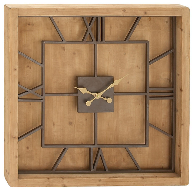 GwG Outlet Wooden Metal Square Wall Clock, 40"x40" Industrial Wall
