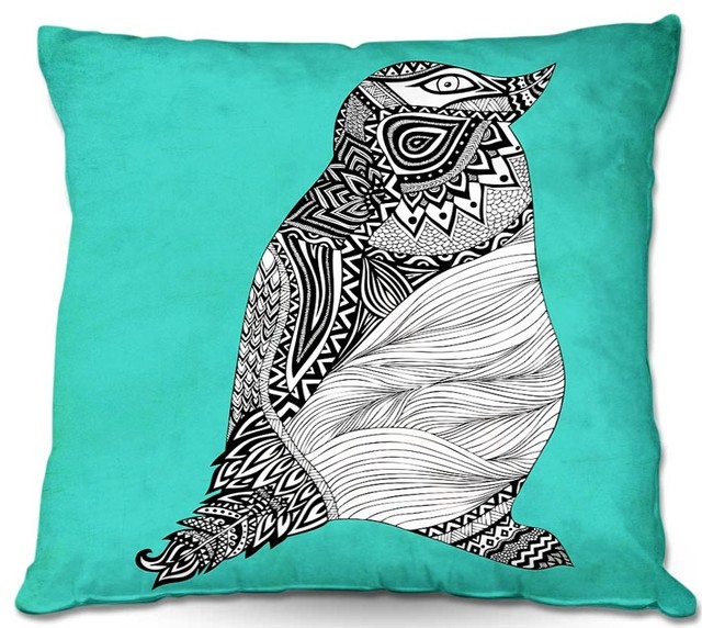 Tribal Penguin Throw Pillow, 22"x22"