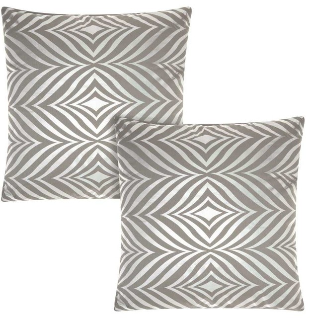 18 X18 Mina Victory Diamond Zebra Silver Gray Throw Pillows Set