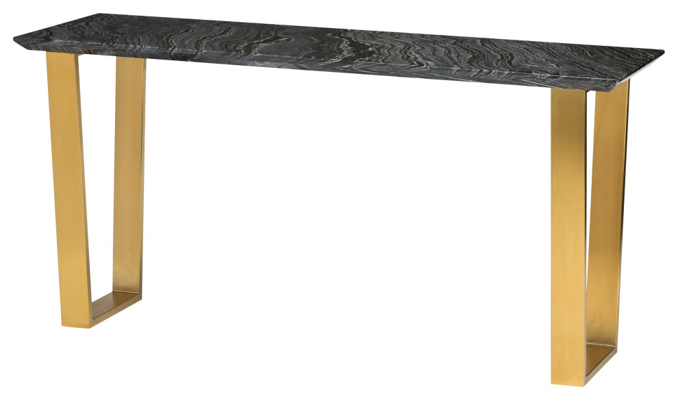 Console Table black wood vein marble top brushed gold