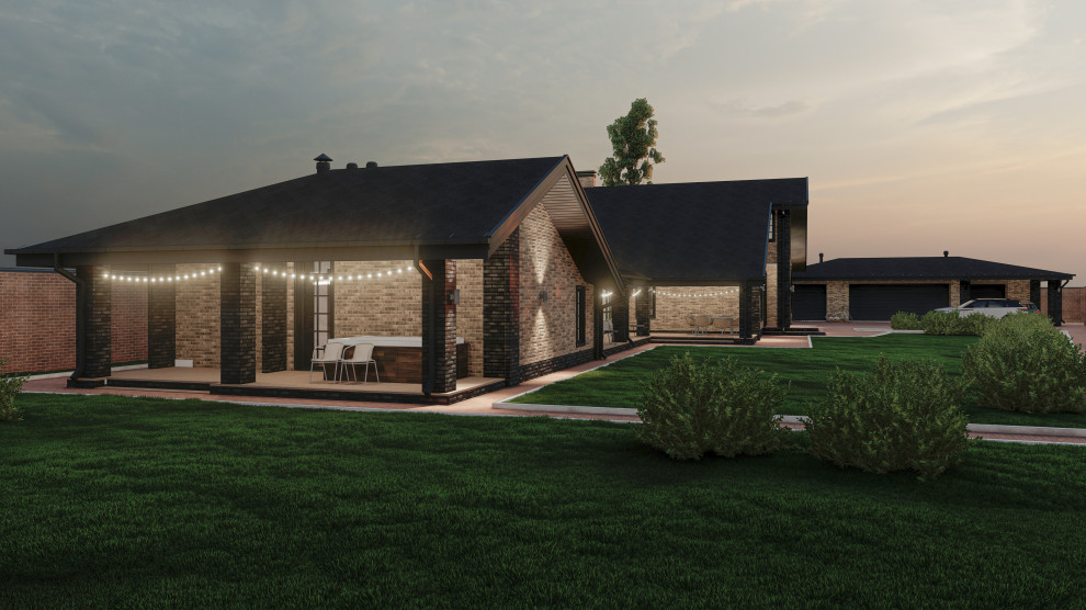 Жилой дом с мансардой, пристроенным банным комплексом и гаражным комплексом