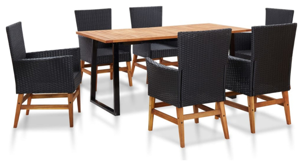 vidaXL 7Piece Outdoor Dining Set Poly Rattan and Acacia Wood Black