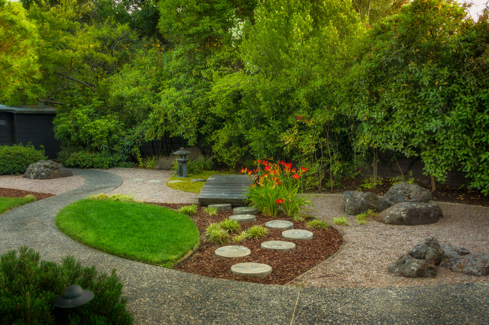 This is an example of an asian backyard garden in San Francisco.