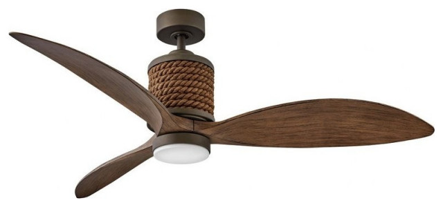 3-Blade Ceiling Fan Weathered Wood Blades and Rope Accents LED Light Kit 60