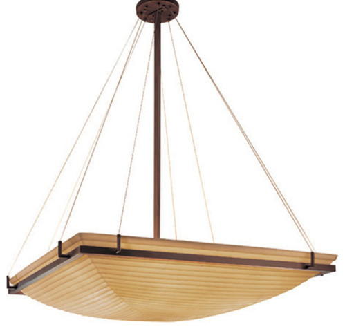 Porcelina Dark Bronze Eight-Light 36-Inch Square Bowl Pendant with Ring and Sawt