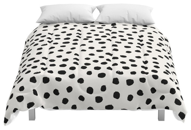 Preppy Brushstroke Polka Dots Black And White Minimal Comforter