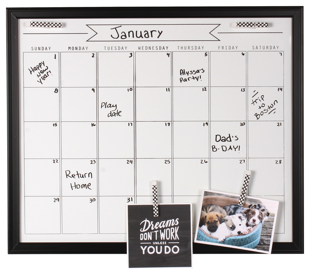 DesignOvation Walcott Framed Dry Erase Monthly Calendar, Black