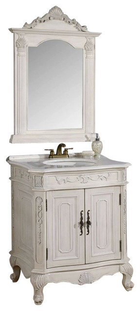 29 Inch Antique White Single Vanity With Mirror 2 Piece 29 Inch Antique White Single Vanity With Mirror 2 Piece