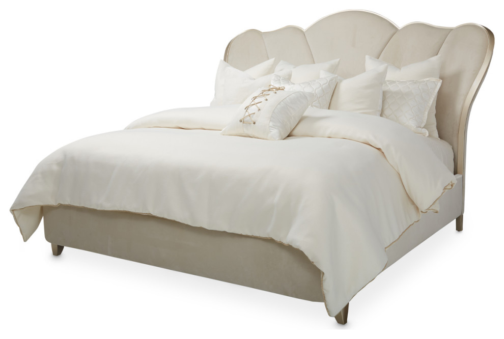 Villa Cherie Eastern King Channel Tufted Velvet Bed Caramel