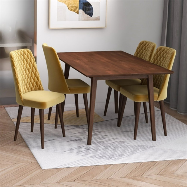 Alpen Modern Solid Wood Walnut Dining Table and 4 Chair Set ...