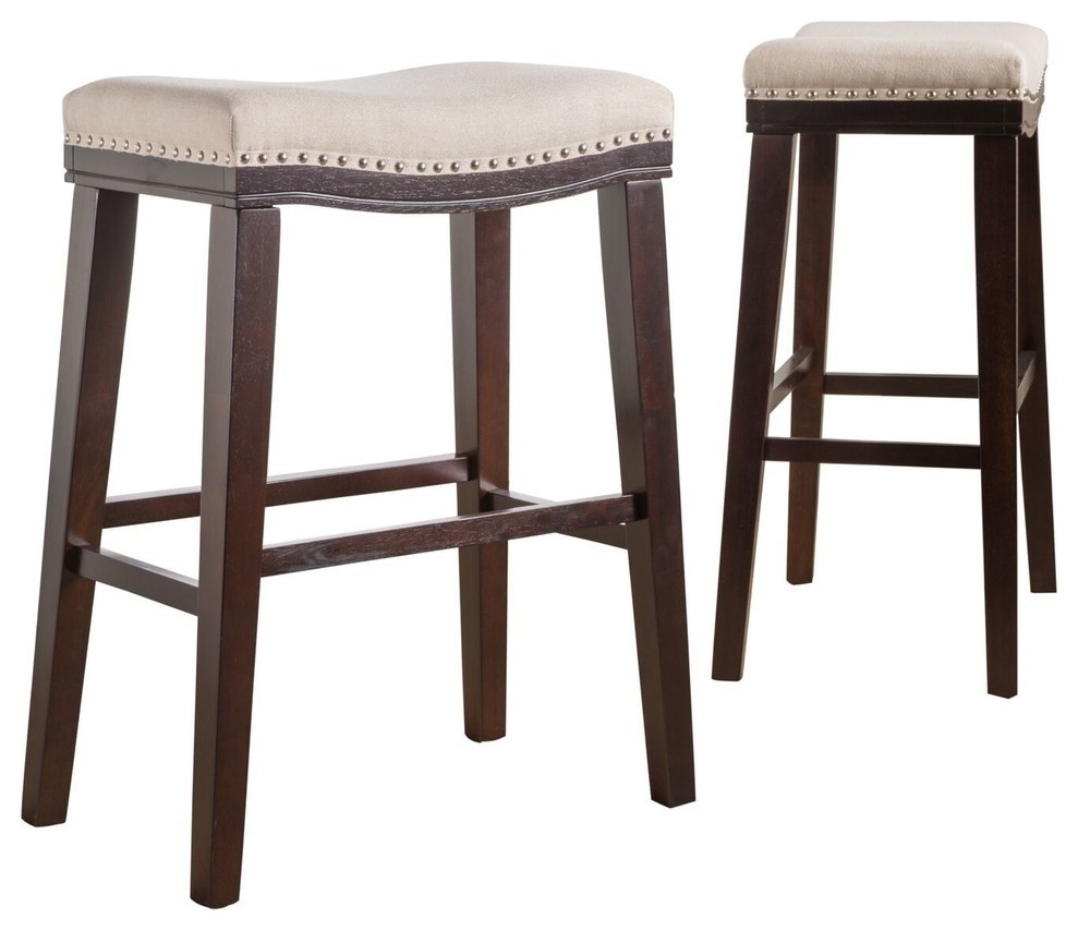 GDF Studio Cavalia Saddle Shaped Studded Rim Stool, Set of 2