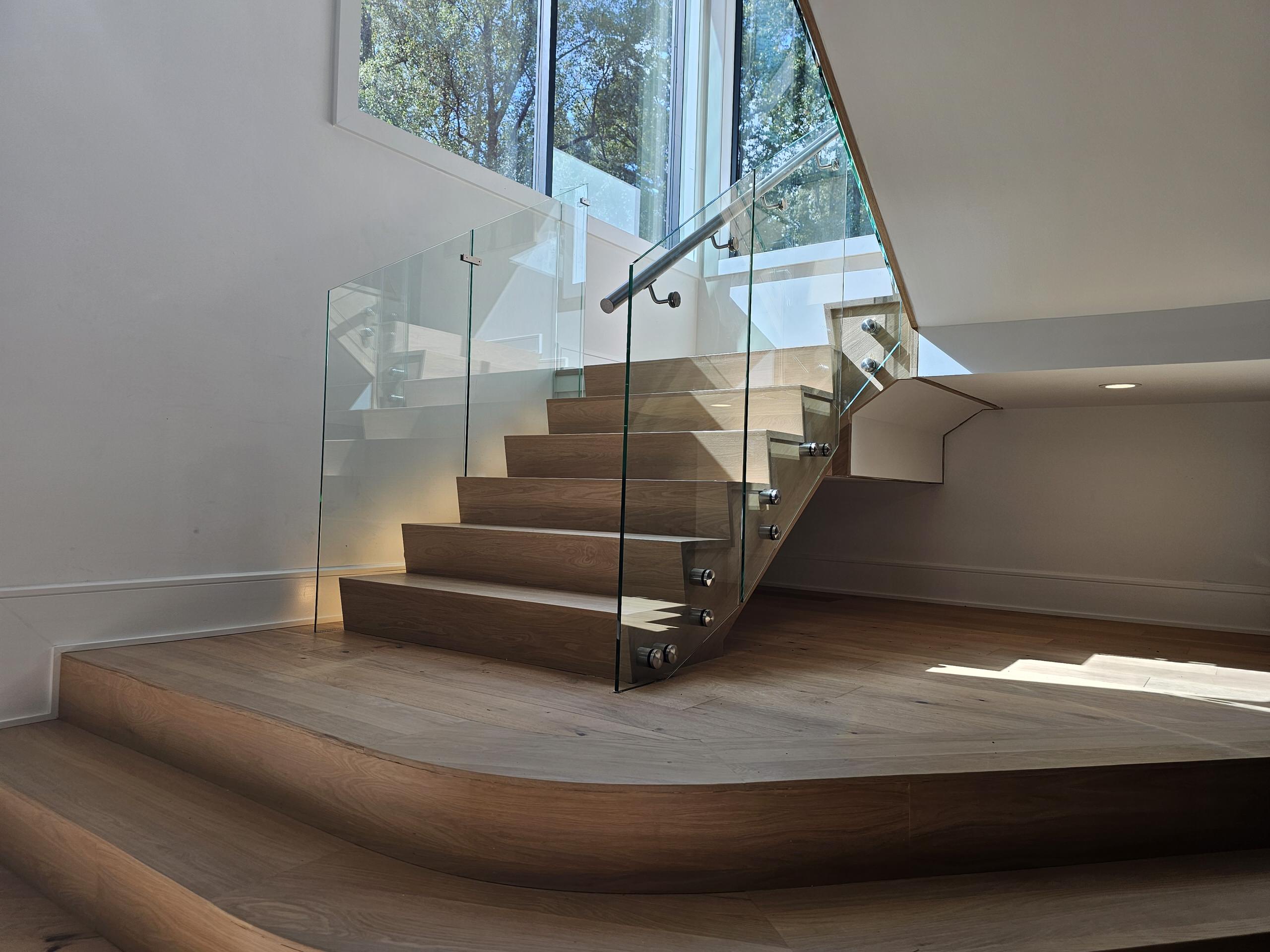 129_White Oak Slanted Riser Modern Stair, Mclean, VA 22102