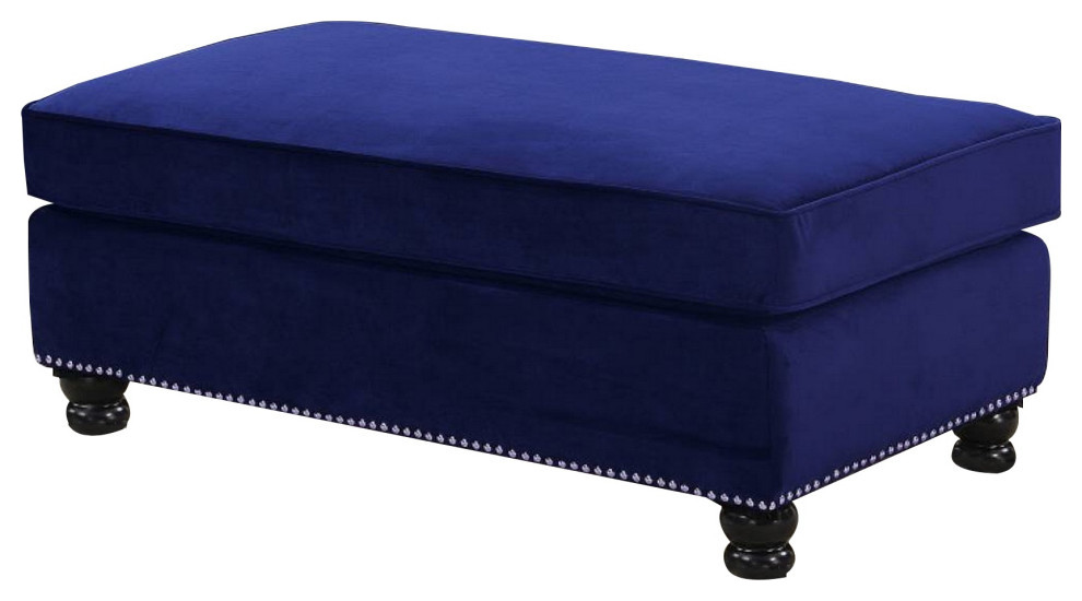 46" Nailhead Trim Velvet Upholstered Ottoman, Blue