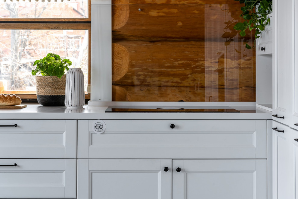 Кухня в скандинавском стиле для бревенчатого дома