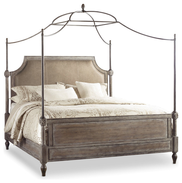 True Vintage King Leather Upholstered Canopy Bed Farmhouse Canopy