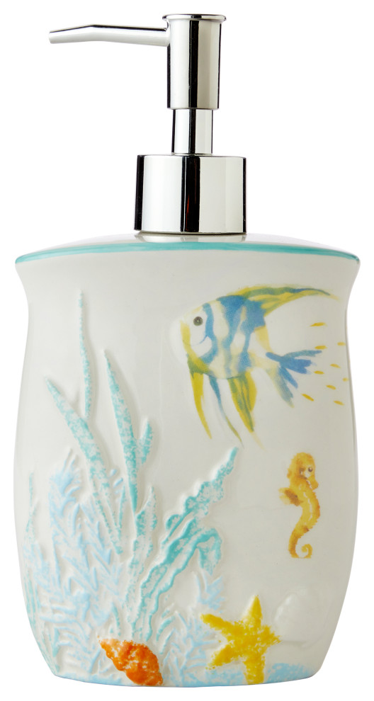 SKL Home Ocean Watercolor Lotion/Soap Dispenser, 7.61x2.31x4.05 Beach
