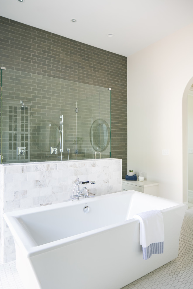 Large transitional master freestanding bathtub photo in Phoenix