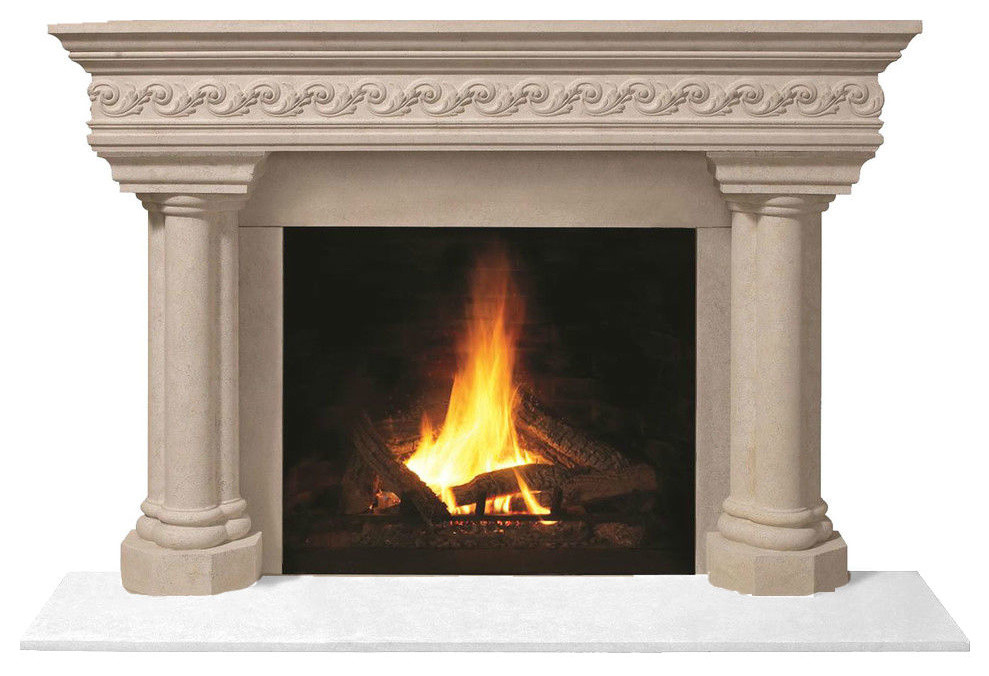 Fireplace Stone Mantel 1110S.555 With Filler Panels, Buff, No Hearth Pad