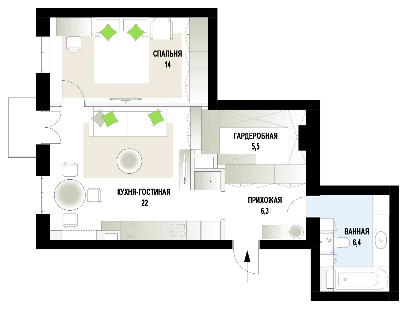 Планировка квартиры 53м2