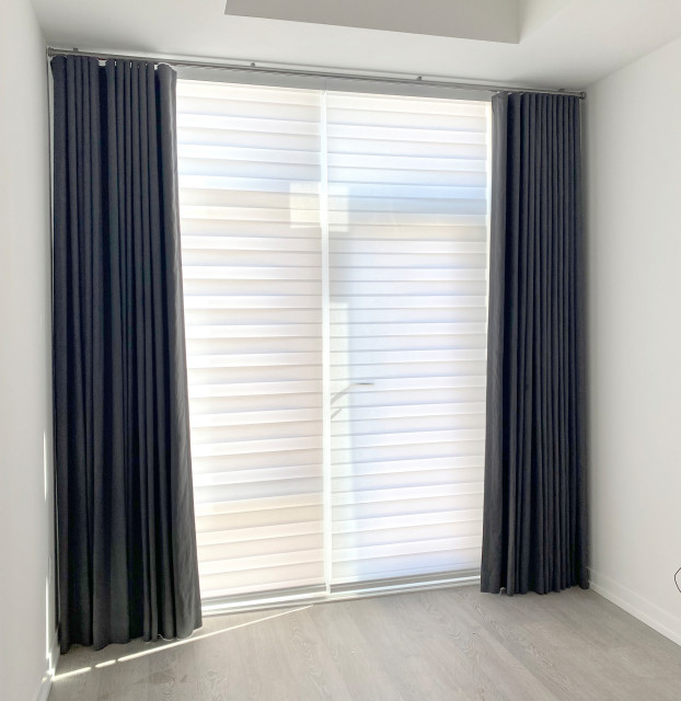 Blinds and Drapes Side Panel Combinations Contemporain Salon