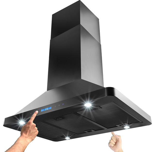 36" AKDY Island Mount Stainless Steel Black Range Hood With Mesh