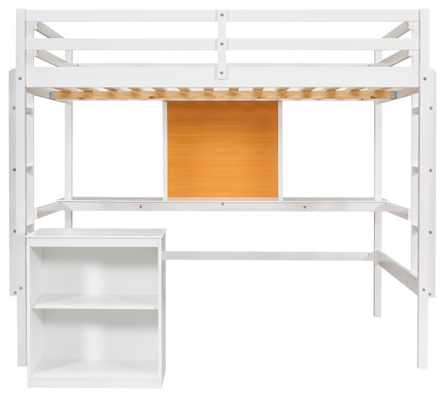 Gewnee Full size Wood Loft Bed with Desk and Writing Board in White