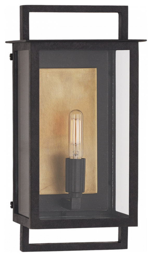 Halle Outdoor Wall Lantern, 1-Light, Aged Iron, Clear Glass, 13.25"H