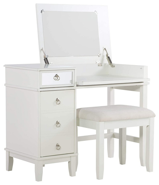 2 Pieces Vanity Set, Rectangular Table With Flip Up Mirror & Padded