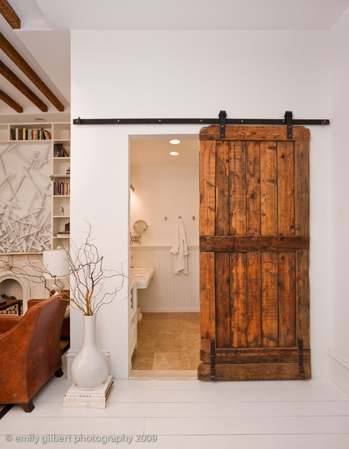 How To Hang A Barn Door Houzz, Barn Door For Bathroom Images