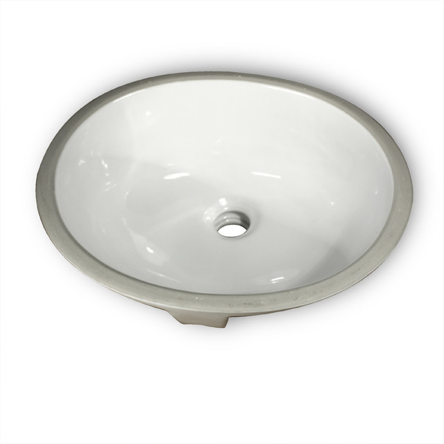 17"x14" Glazed Bottom Undermount GB17x14W Oval Ceramic Sink, White