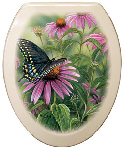 Black Swallowtail Butterfly Elongated Bone with Oil Rubbed Bronze Toilet Seat