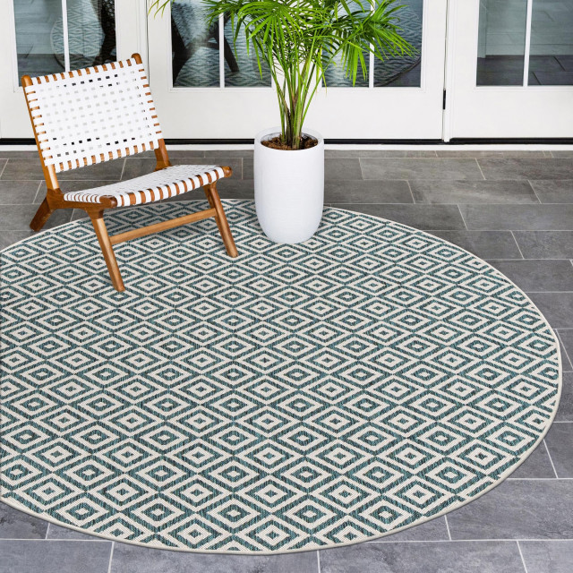 Rug Jill Zarin Jill Zarin Outdoor Teal Round 4'x4' Scandinavian
