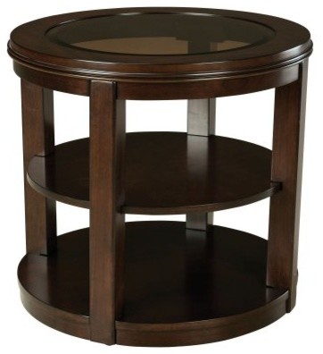Standard Furniture Spencer Round Wood and Glass Top End Table