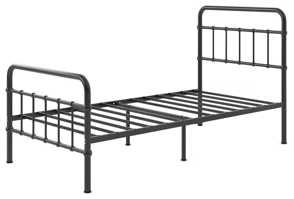 Classic Platform Bed, Metal Frame & Headboard With Rounded Edges Traditional Platform Beds