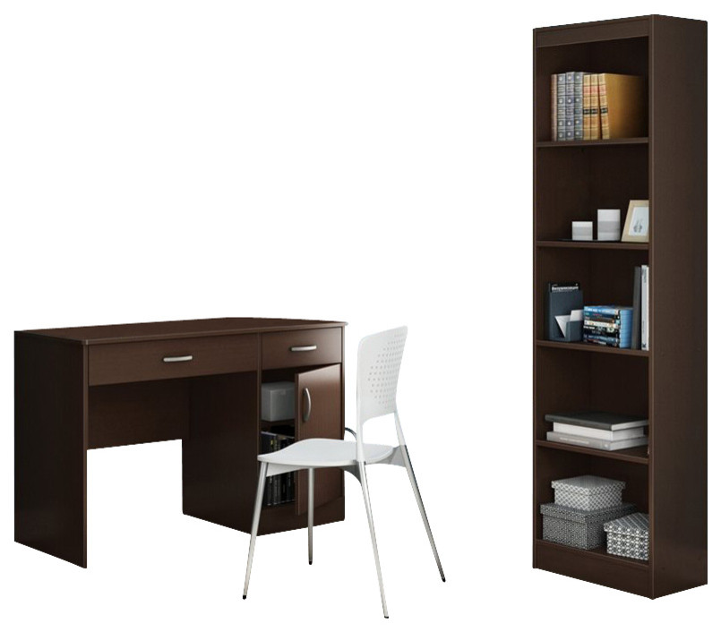 South Shore Axess 2 Piece Office Set with Narrow Bookcase in Chocolate