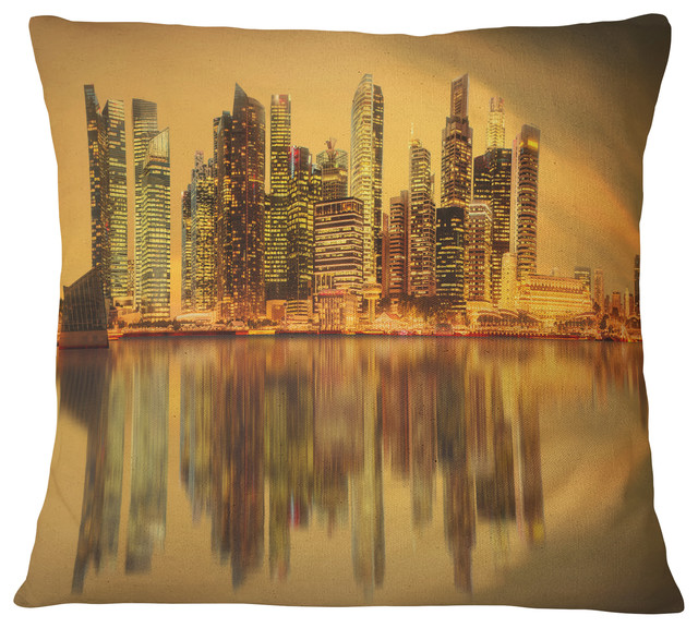 Singapore Marina Bay Skyscrapers Cityscape Throw Pillow, 16"x16"