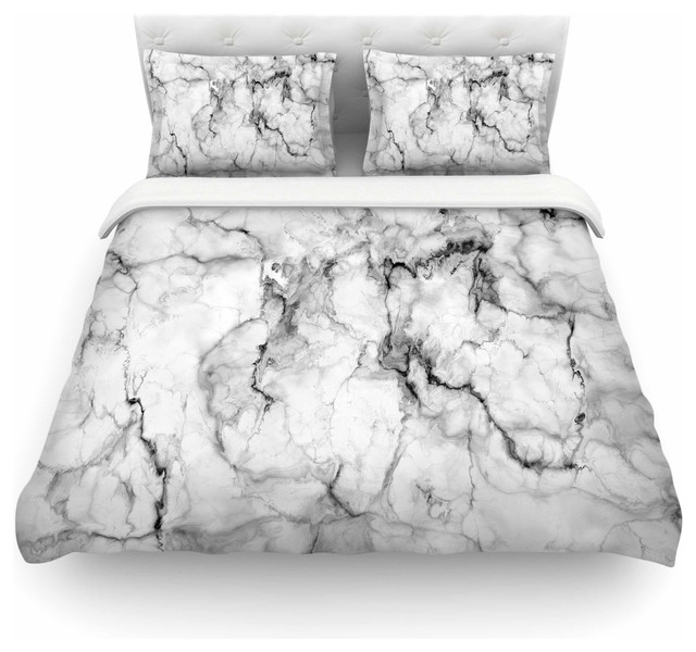 Chelsea Victoria "Marble No 2 "Black Modern Featherweight Duvet Cover, 104"x88"