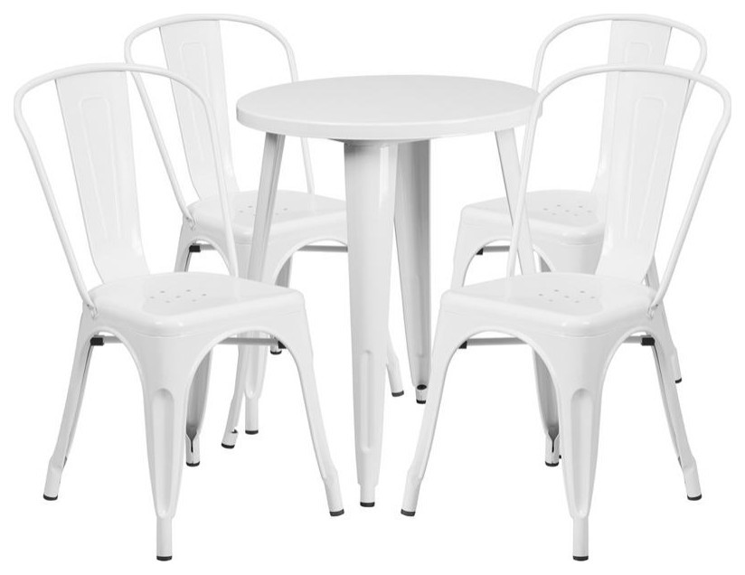 Flash Commercial Grade 24" Round White Metal Table Set with 4 Cafe