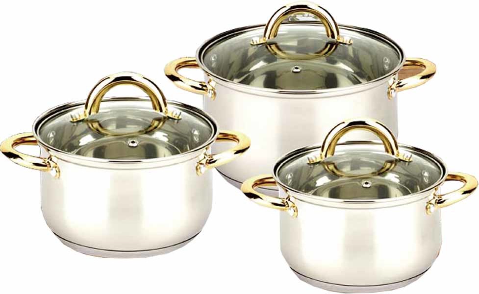 2008 Uniware Stainless Steel Cookware Set With Gold Plated Handle