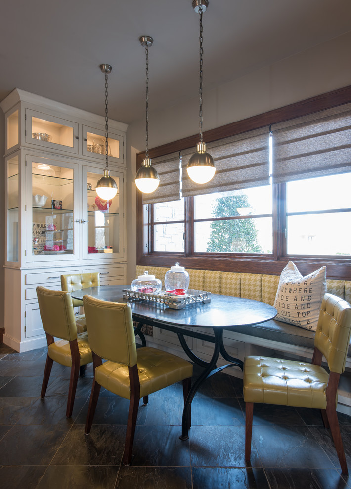 Example of a small transitional kitchen/dining room combo design with white walls