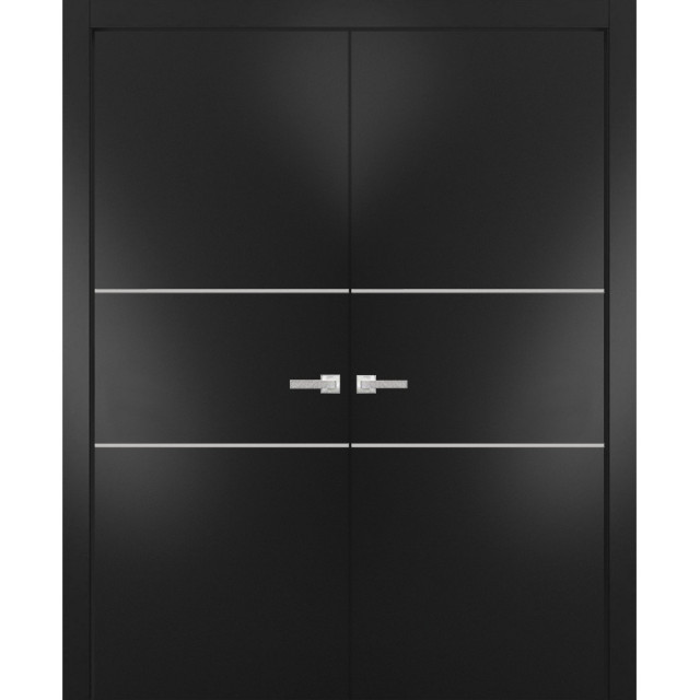 Solid French Double Doors | Planum 0110 Matte Black with, 64