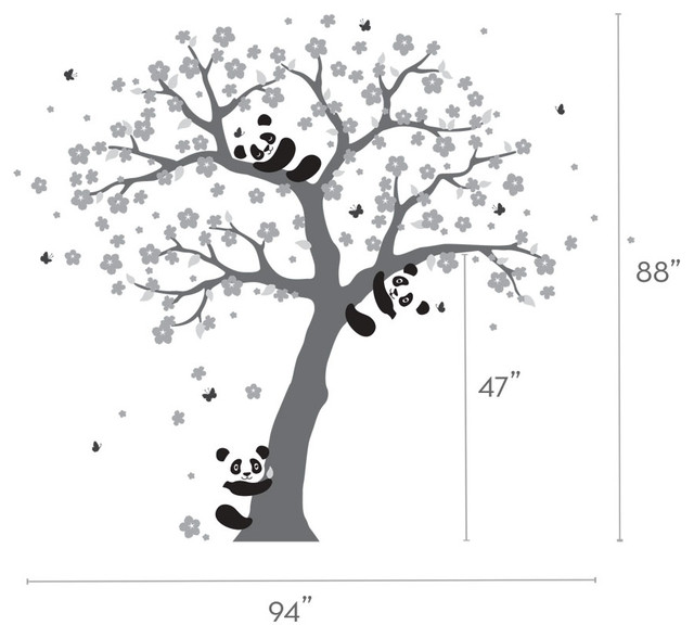 Panda And Cherry Blossom Tree Wall Decal - Large Removable Vinyl Sticker For Nursery, Kids Room - View #7