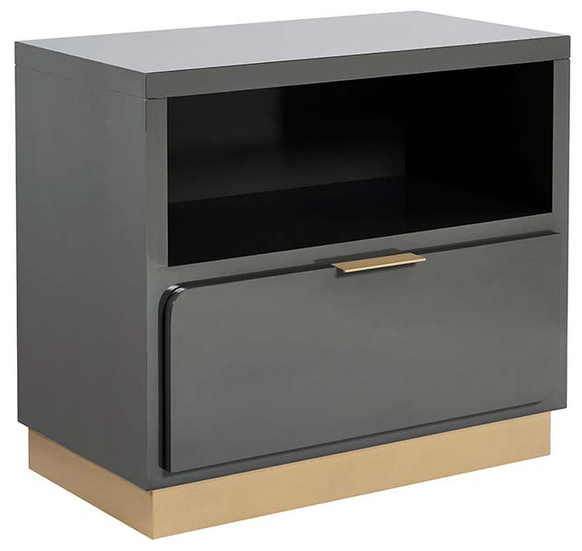 Jenkins Nightstand High Gloss Grey, Grey Contemporary Nightstands