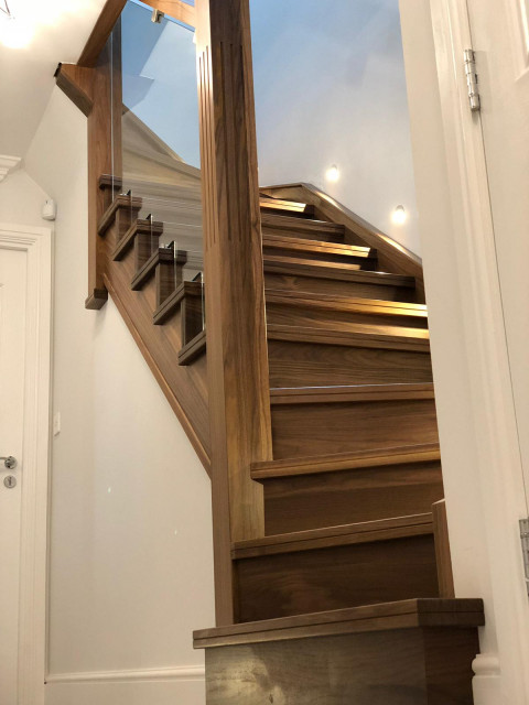 New Cutstring Staircase | Walnut & Glass | Crewe modern-staircase