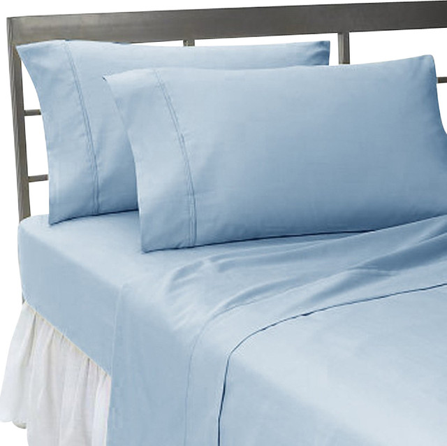 600TC 100% Egyptian Cotton Solid Blue Full Size Sheet Set