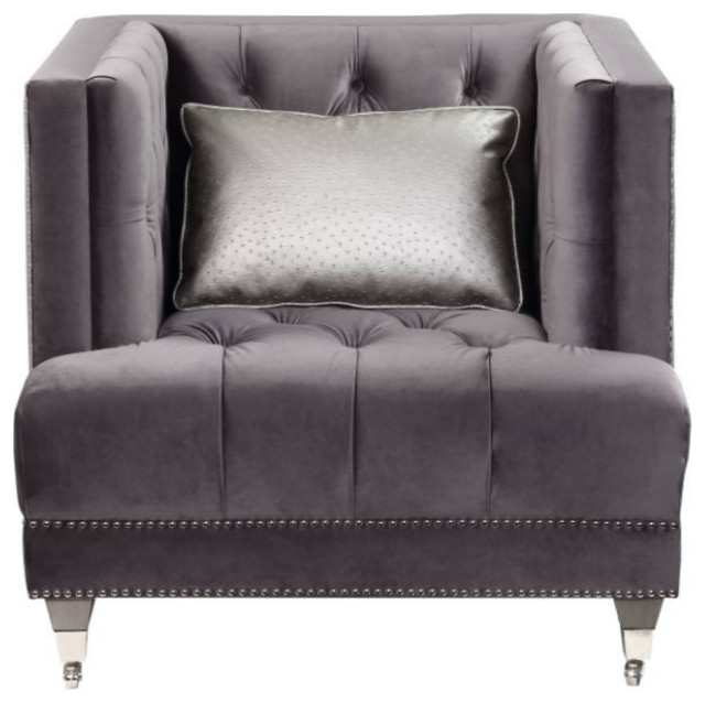 Chair With 1 Pillow, Gray Velvet