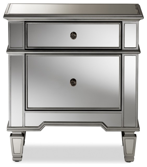 Hollywood Regency Glamour Style Mirrored 2-Drawer Nightstand